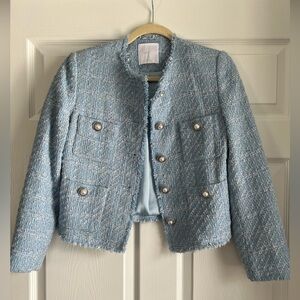 MANGO Tweed Light Blue Lady Jacket Inspired Size Small